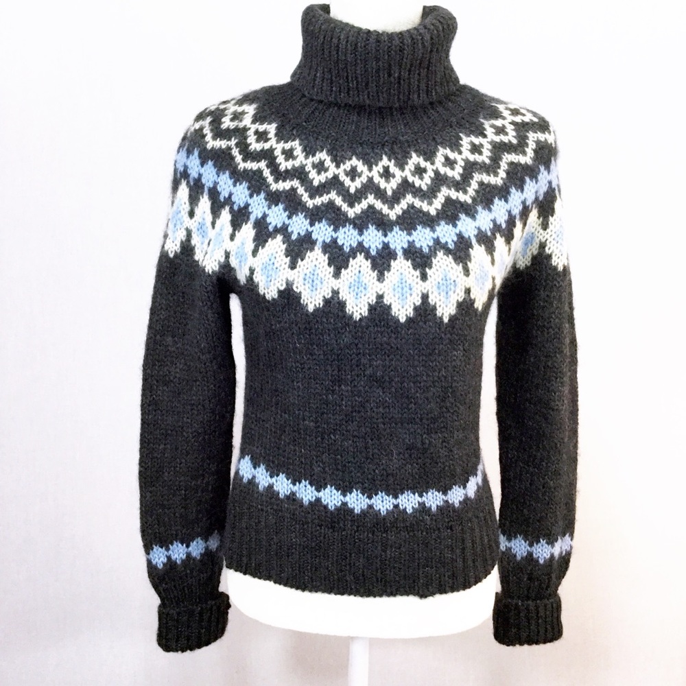 J. Crew Charcoal Turtleneck Fair Isle Sweater